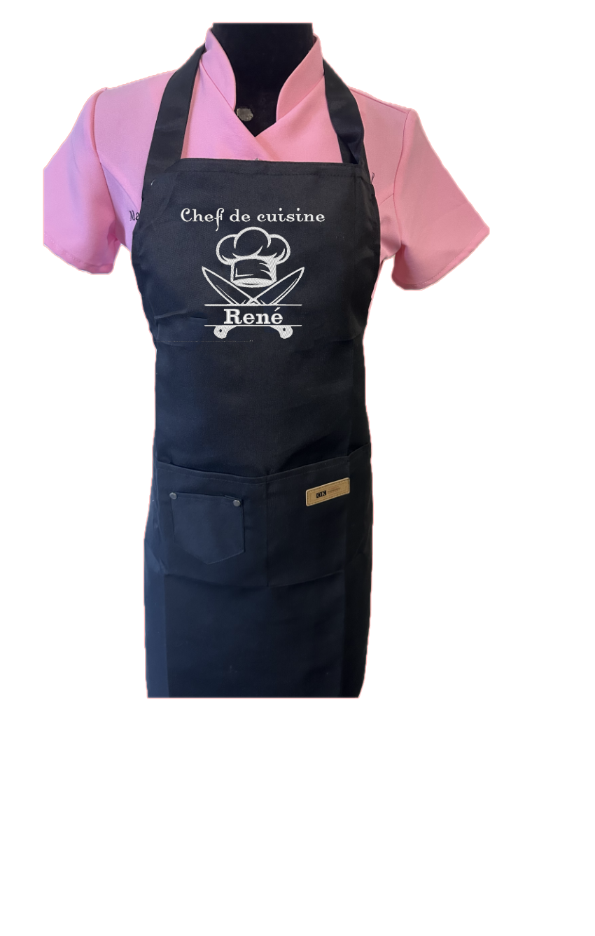 Keukenschort zwart met tekst of naam - Afbeelding 2