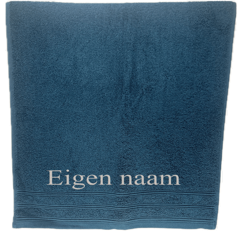 Badhanddoek met eigen naam geborduurd - petrol - 50x100cm