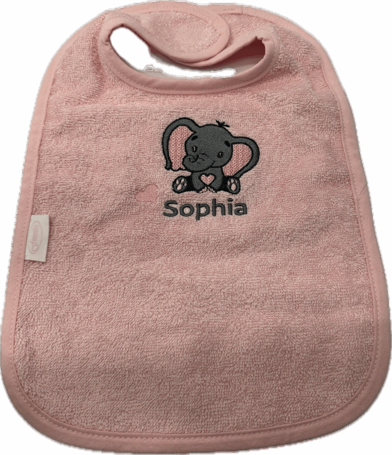 Slabbetje roze met olifant en gratis naam-kraamcadeau-zwanger-baby - Afbeelding 2