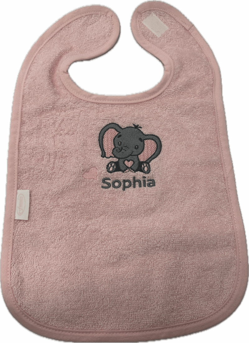 Slabbetje roze met olifant en gratis naam-kraamcadeau-zwanger-baby