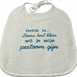 Slabbetje - blauw - wil je mijn peetoom worden?