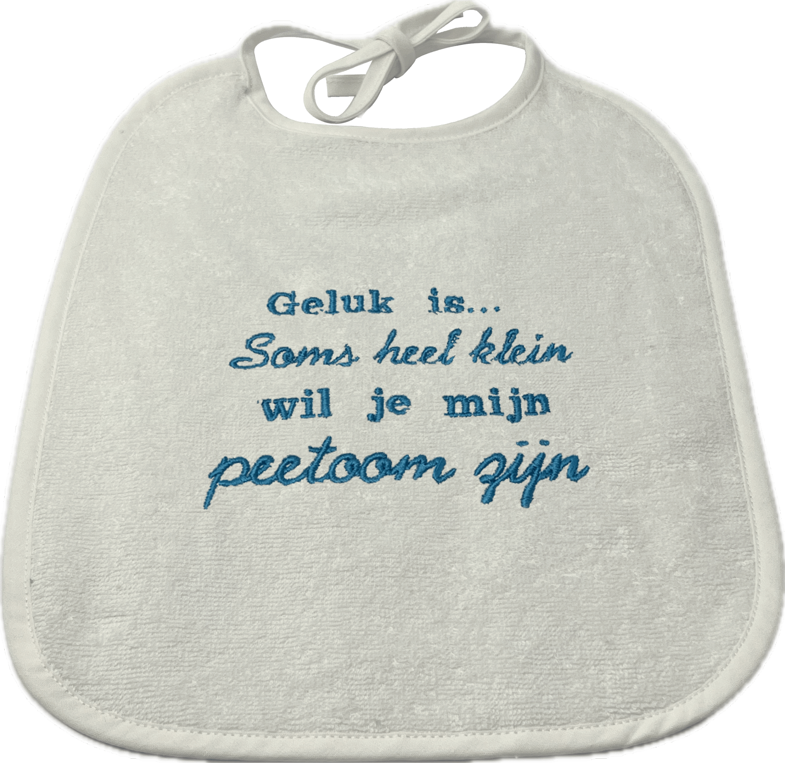 Slabbetje - blauw - wil je mijn peetoom worden?