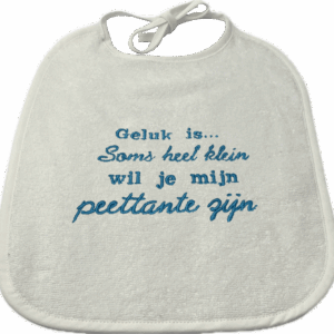 Slabbetje - blauw - wil je mijn peettante worden?