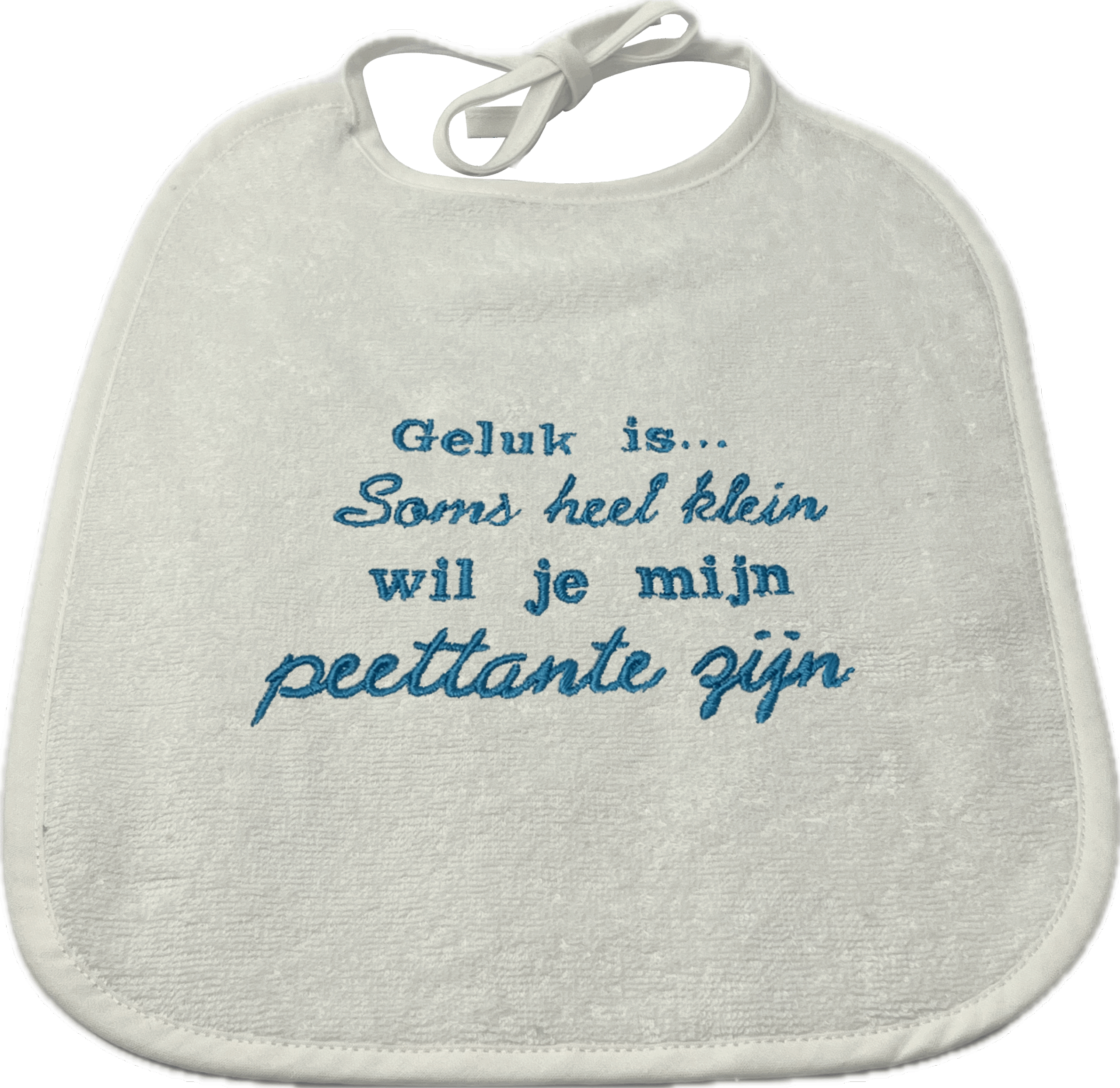 Slabbetje - blauw - wil je mijn peettante worden?